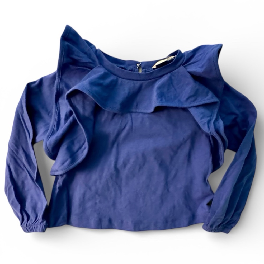 J. Crew Crewcuts Long-sleeve ruffle top Blouse Girls XXS Marled Blue NEW NWT